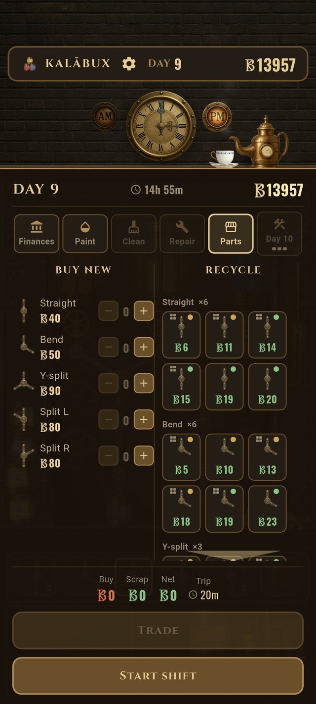 The parts counter: buy new, recycle the old, and keep an eye on the clock.
